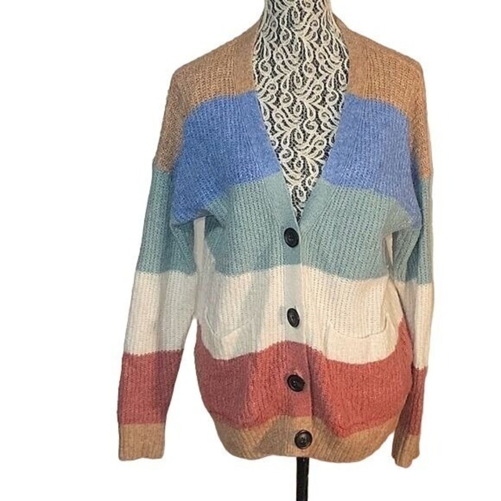 American Eagle‎ Striped Oversized Cardigan Sweater XS Multi Color Button Front